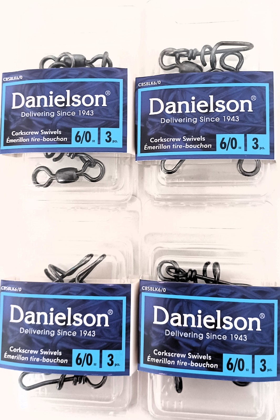 4 Packs Danielson Corkscrew Bucktail Fishing Swivels 6/0 450#