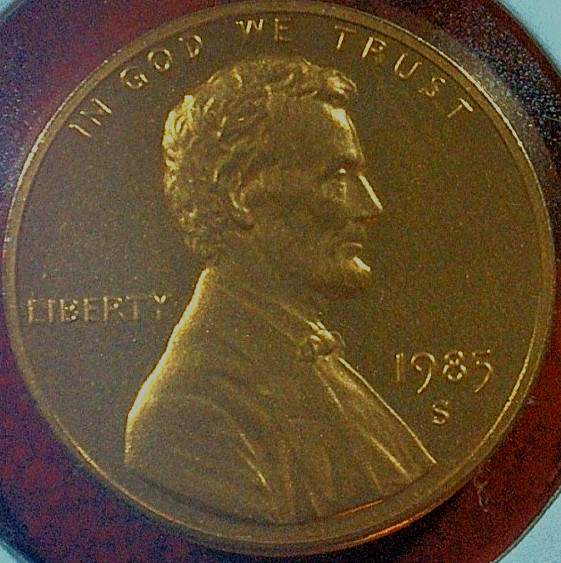 WORLD COIN SALE-1985 S U.S. Proof Mem. 1c copper plated ZINC Coin-KM#201b