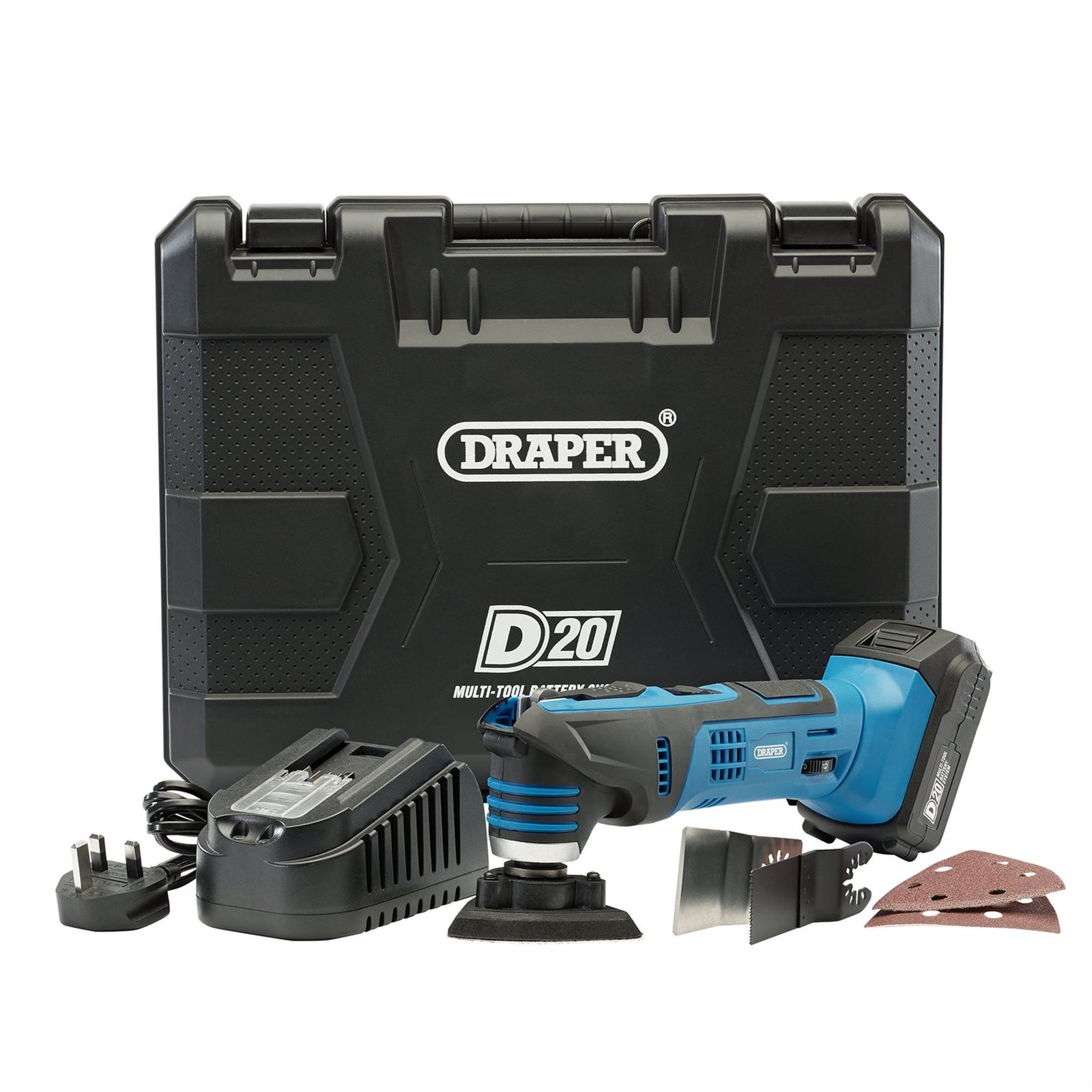 Draper 00595 D20 20V Oscillating Multi-Tool 1 x 2.0Ah Battery 1 x Charger