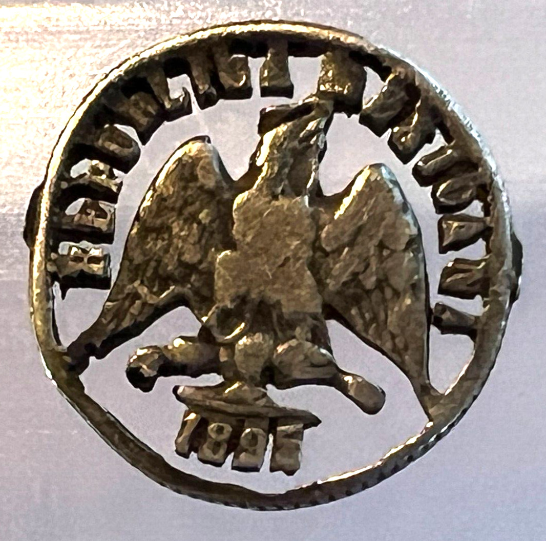 1895 Mexico 10 Centavos 90% Silver Coin with Cut-Out Words, Date & Eagle