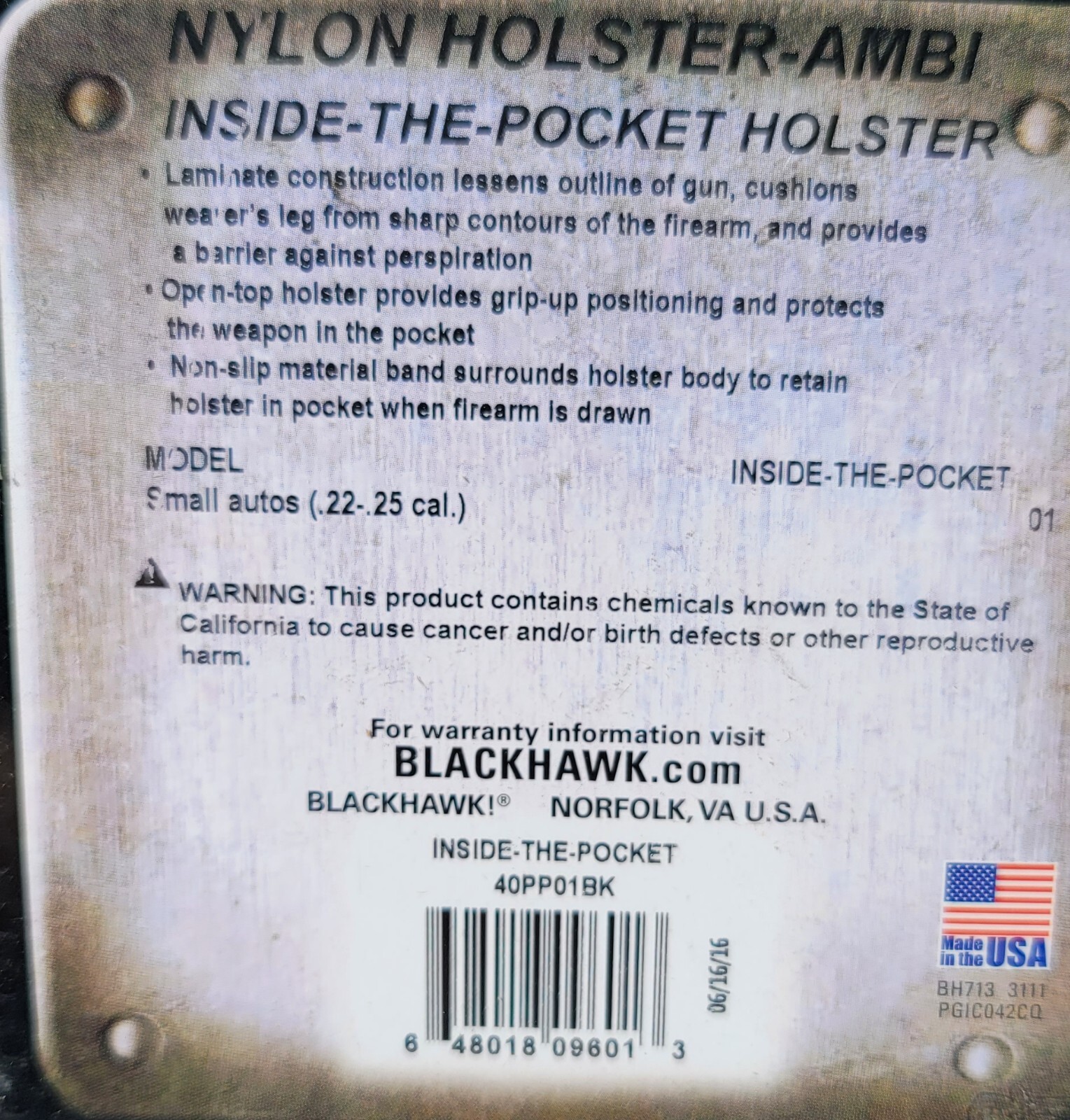 Blackhawk Nylon Holster Inside The Pocket Ambidextrous Multiple Sizes Sig Glock
