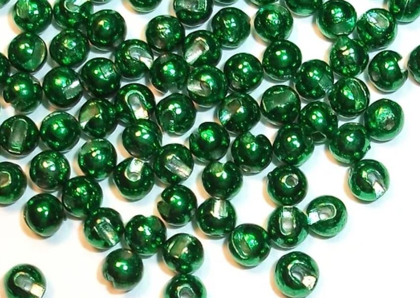 20 METALLIC GREEN TUNGSTEN SLOTTED BEADS Fly Tying 6 Sizes to Pick From