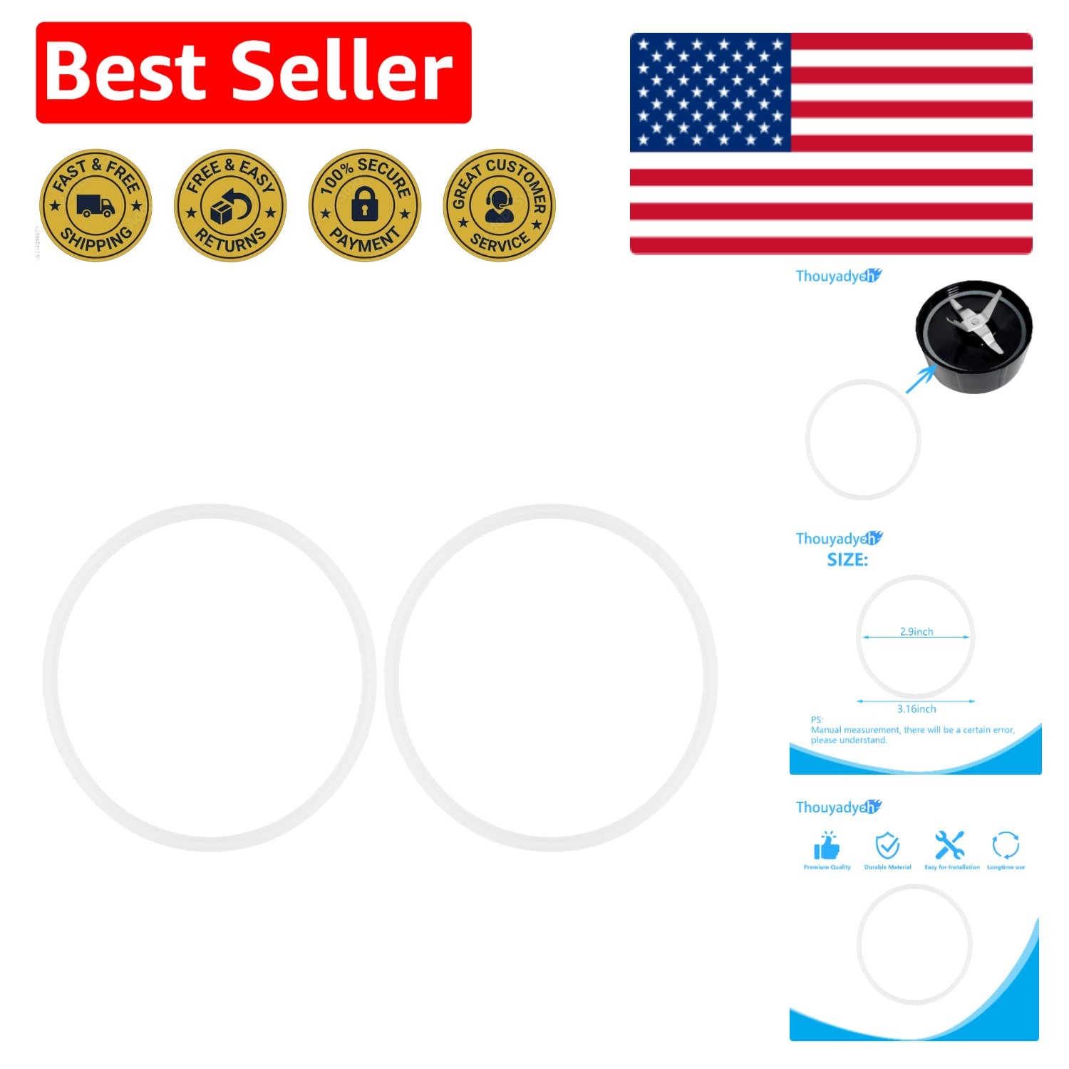 Durable 2-Pack Blender O-Ring Seals for Magic-Bullet 250W - Easy Installation