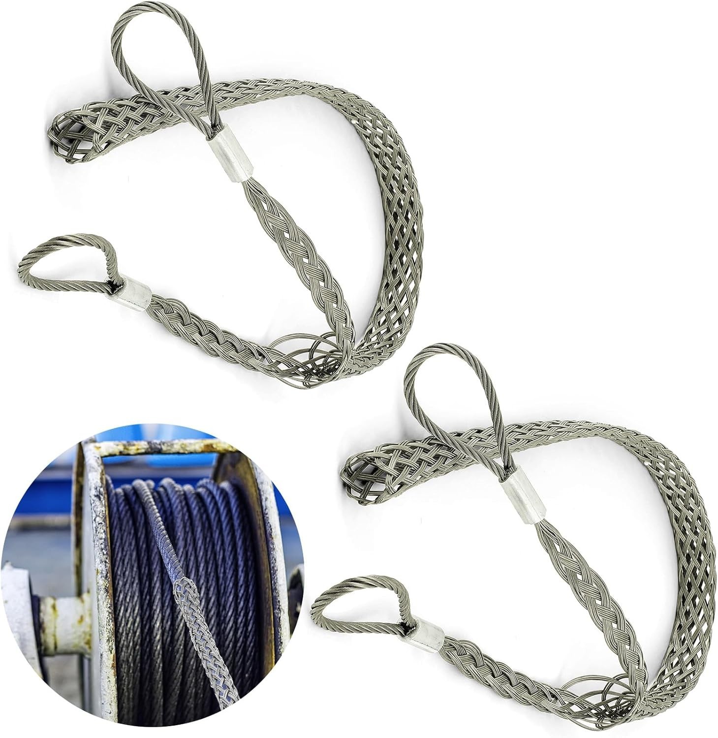 2 Pcs 50-63mm Heavy Wire Cable Mesh Pulling Grip Double Head Cable Pulls Sock...