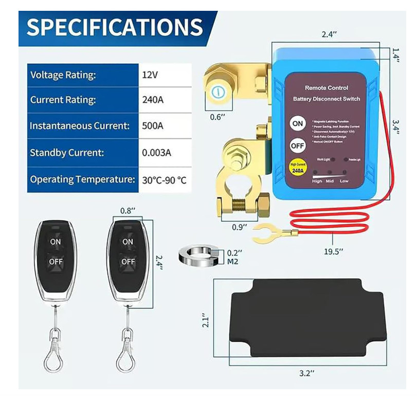 Battery Disconnect Switch, Remote Control Battery Kill Switch Car Anti Theft New