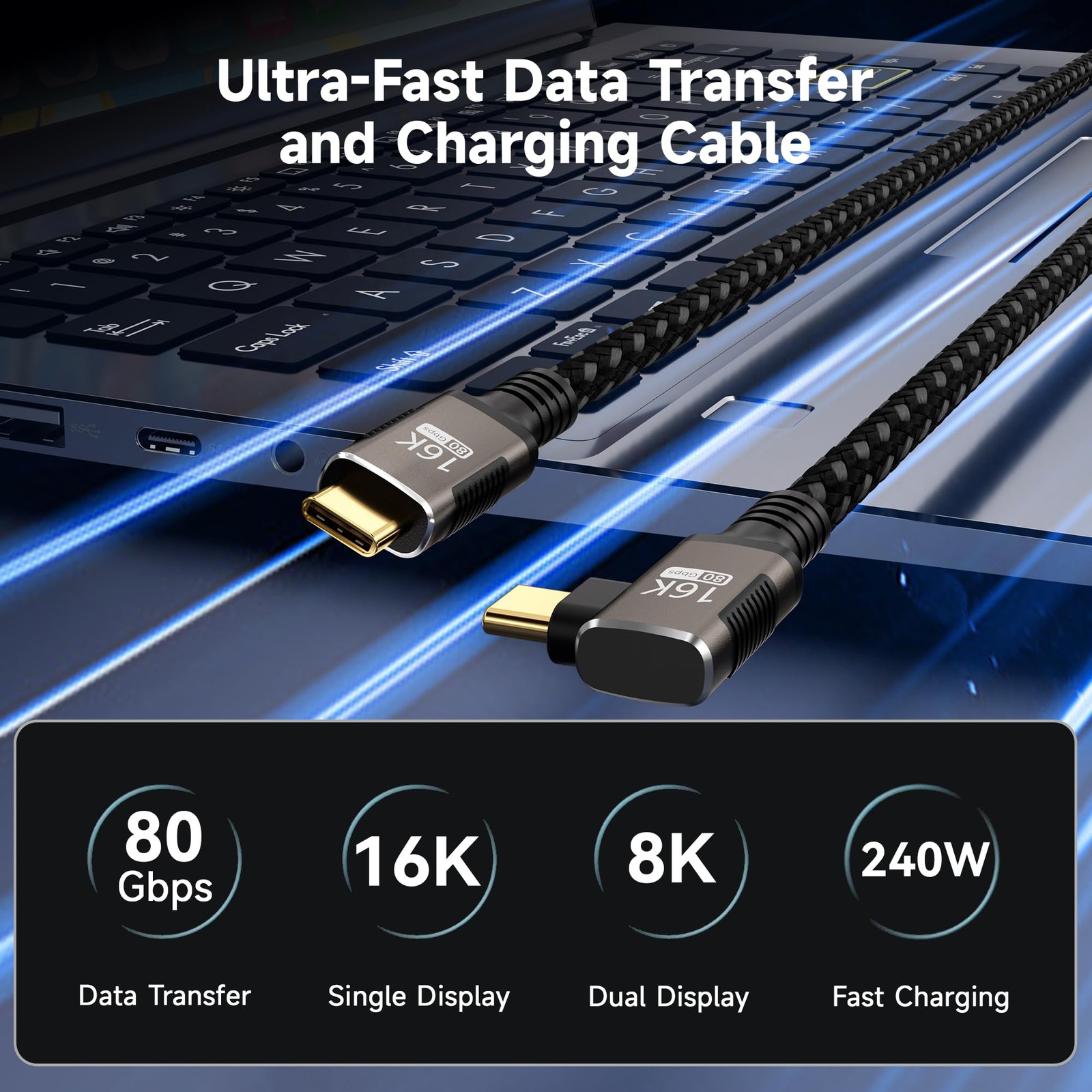 USBC right angle Cable 6.6FT Compatible With Thunderbolt 5/4,90 degree Type C...