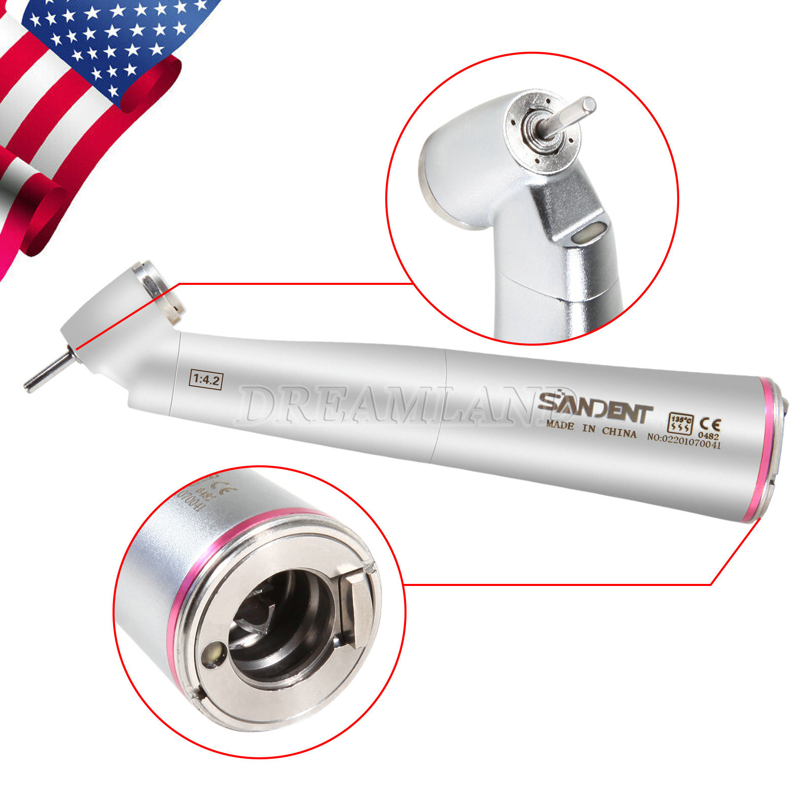 Dental 1:4.2 45° Contra Angle Surgical LED Fiber Optic Handpiece fit NSK Z45L CE