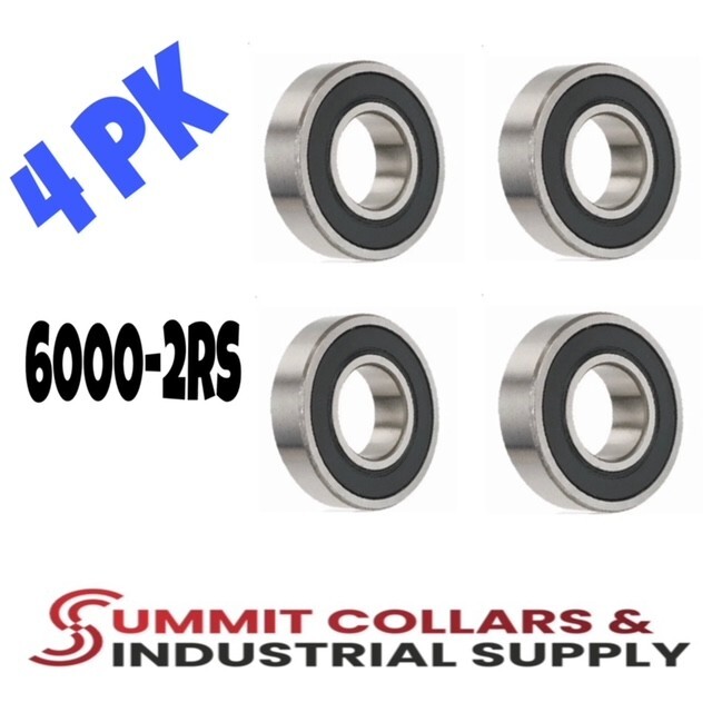6000-2RS C3 EMQ Premium Rubber Sealed Ball Bearing, 10x26x8, 6000RS (4 QTY)