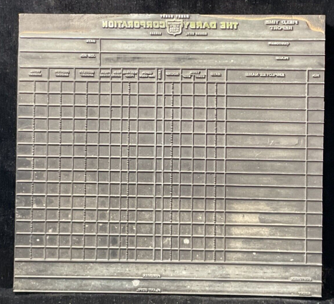 The Darby Corporation ink press plate printers block #6 Field time report