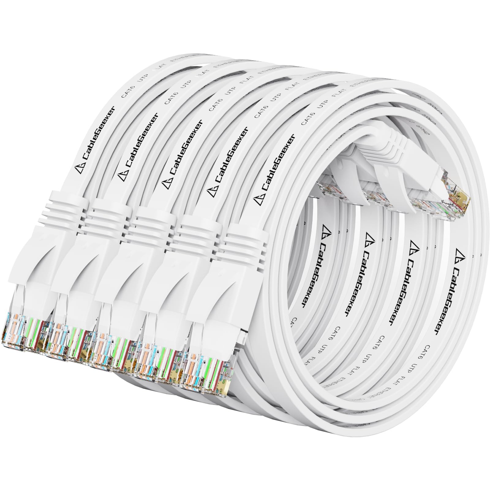 White Cat 6 Ethernet Cable 1 ft Flat Internet Network Patch RJ45 5 PCS