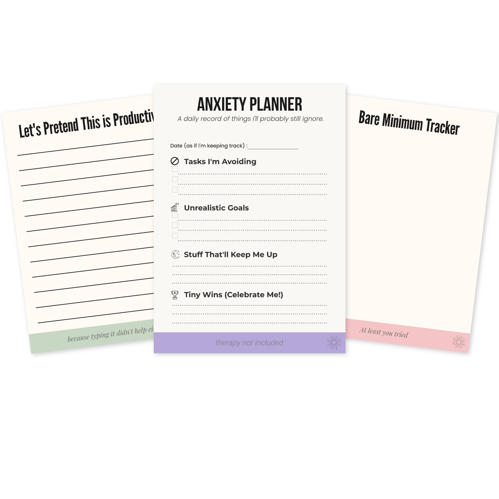 Funny Work Gift Notepad Set, 3 Pack Relatable Desk Pads for Burnout and Anxiety