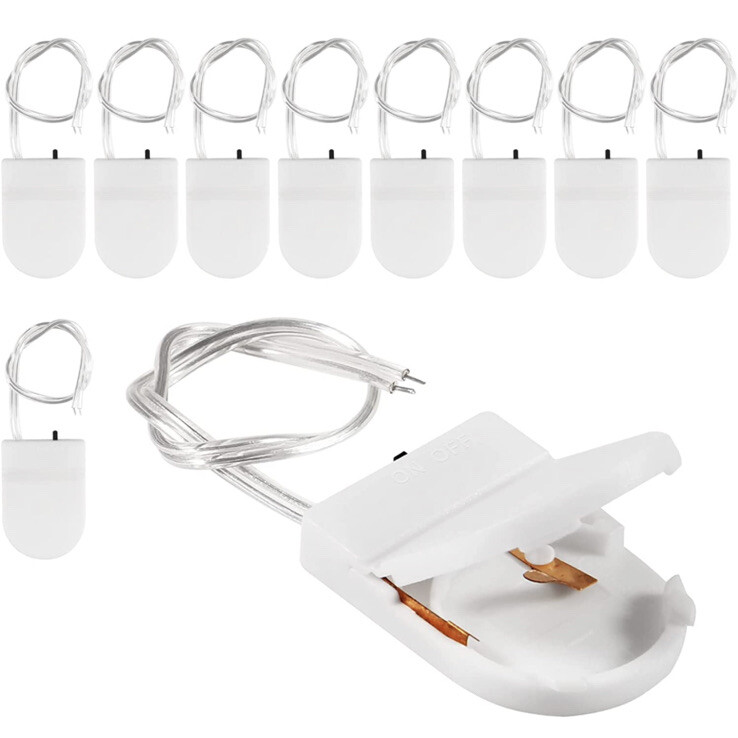 10PCS CR2032 Coin Cell Battery Socket single Holder Case Wit ON-OFF Switch White