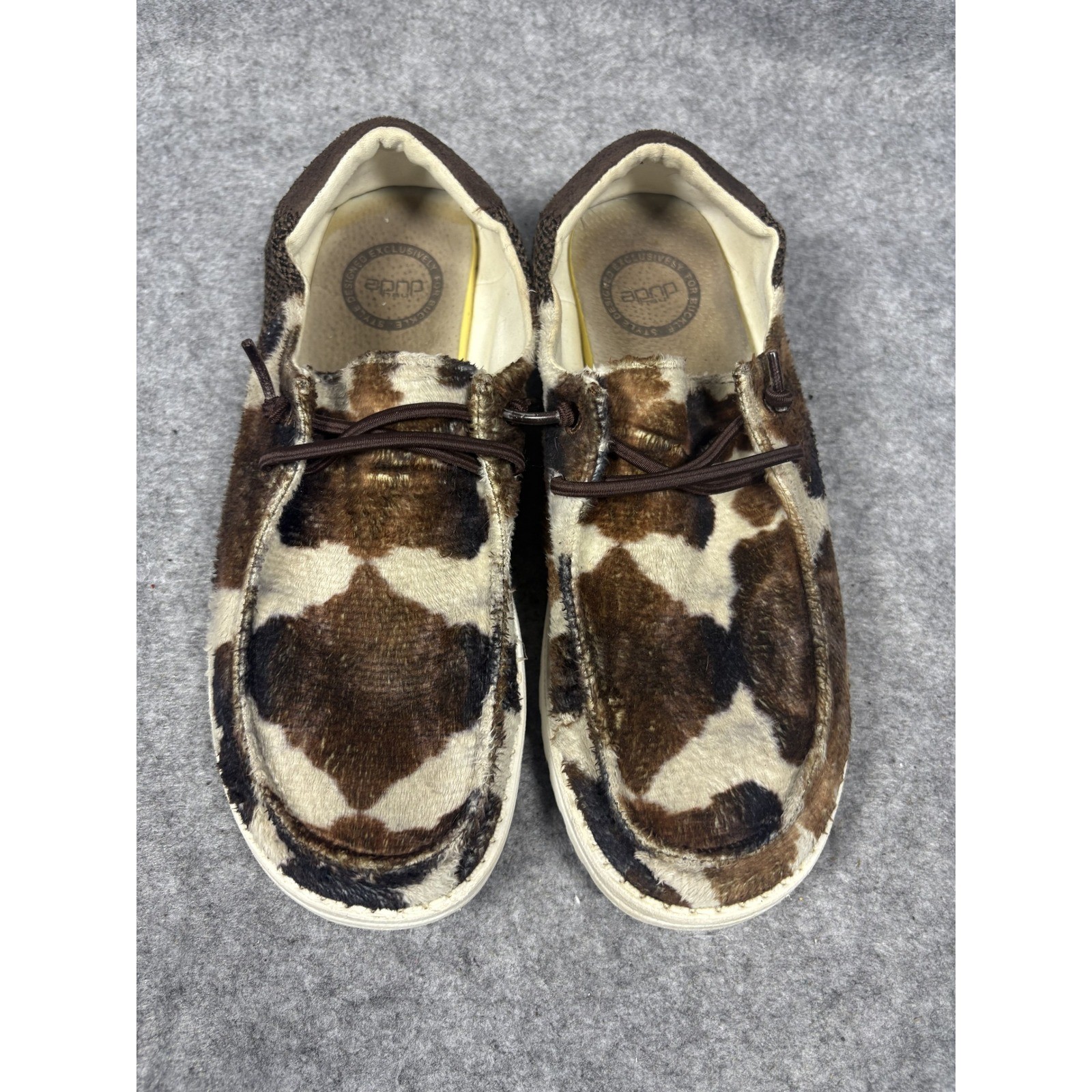 Hey Dude Wendy Tartan Cow Print Slip On Loafers Brown White Womens 9 122351643