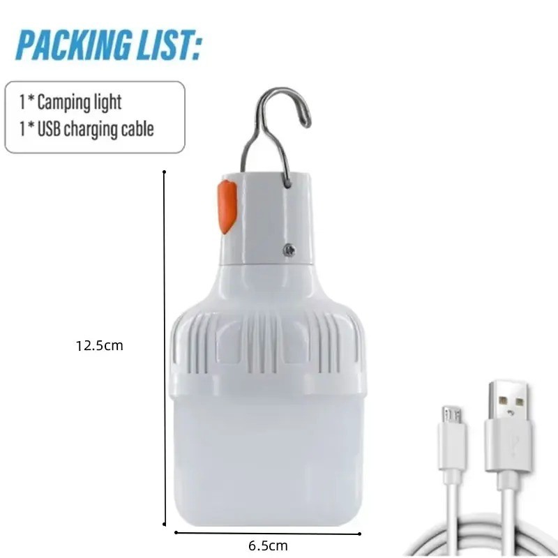 60W USB Rechargeable LED Camping Lantern – Portable Emergency Light with Hook