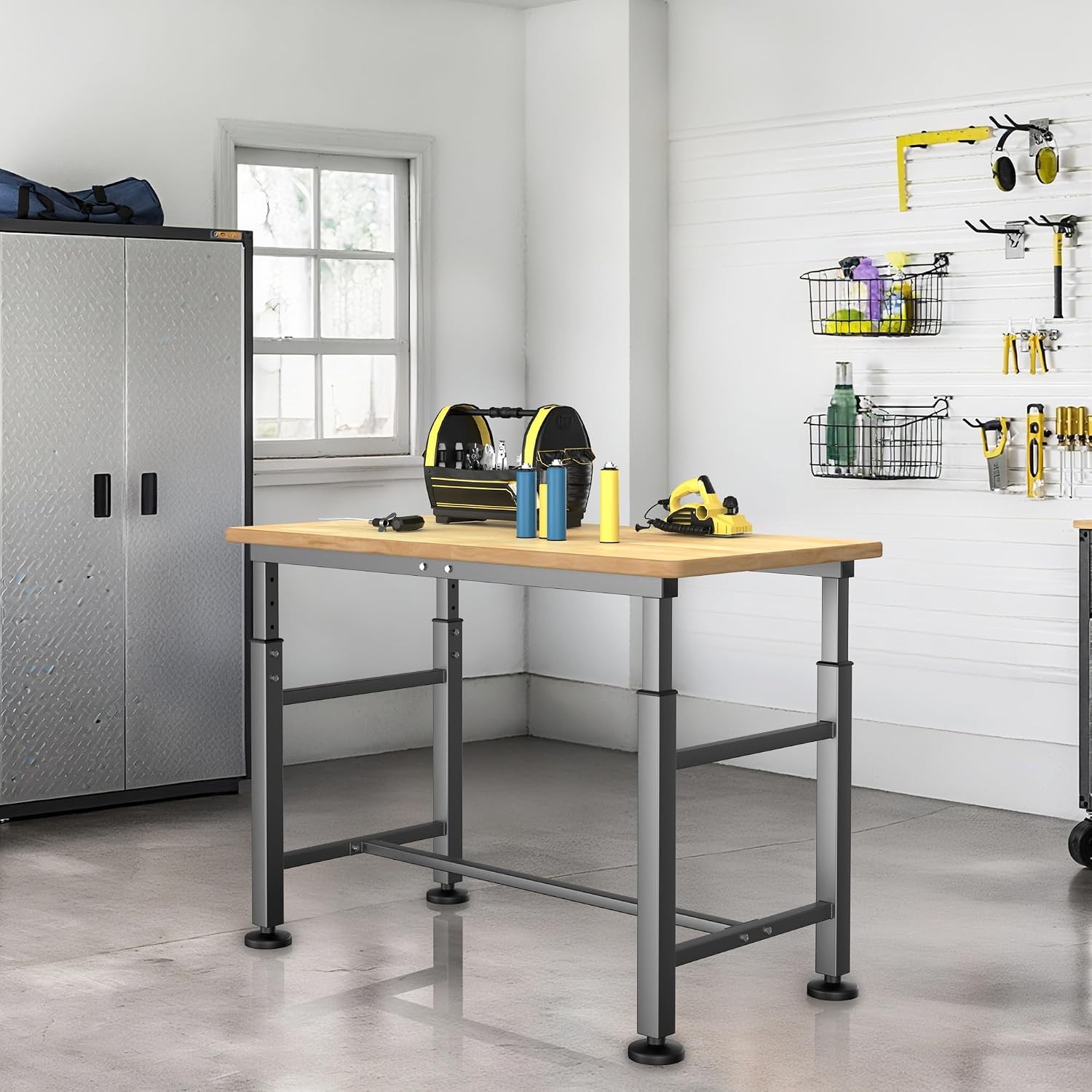 Workbench Garage 47.5" Adjustable Height Work Table Heavy Duty Rubber Wood