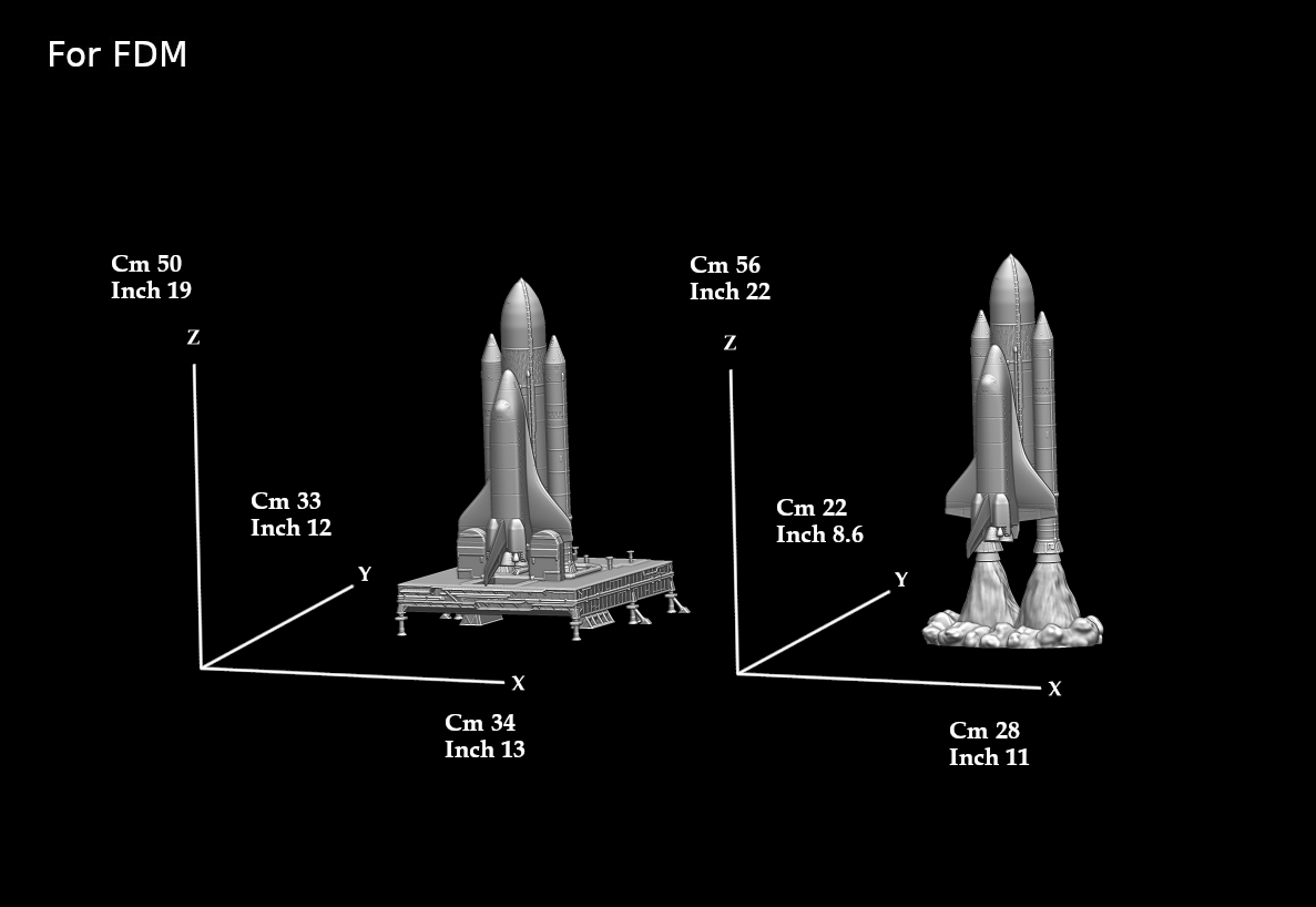 Space Shuttle FILE STL for all 3D printer 2 version platform take_off phase lamp