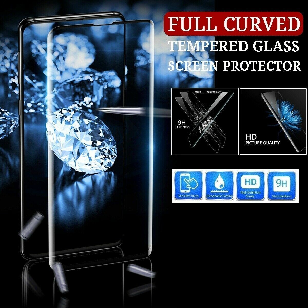 TEMPERED GLASS FULL COVERAGE CURVED SCREEN PROTECTOR For HUAWEI Y9 PRIME 2019