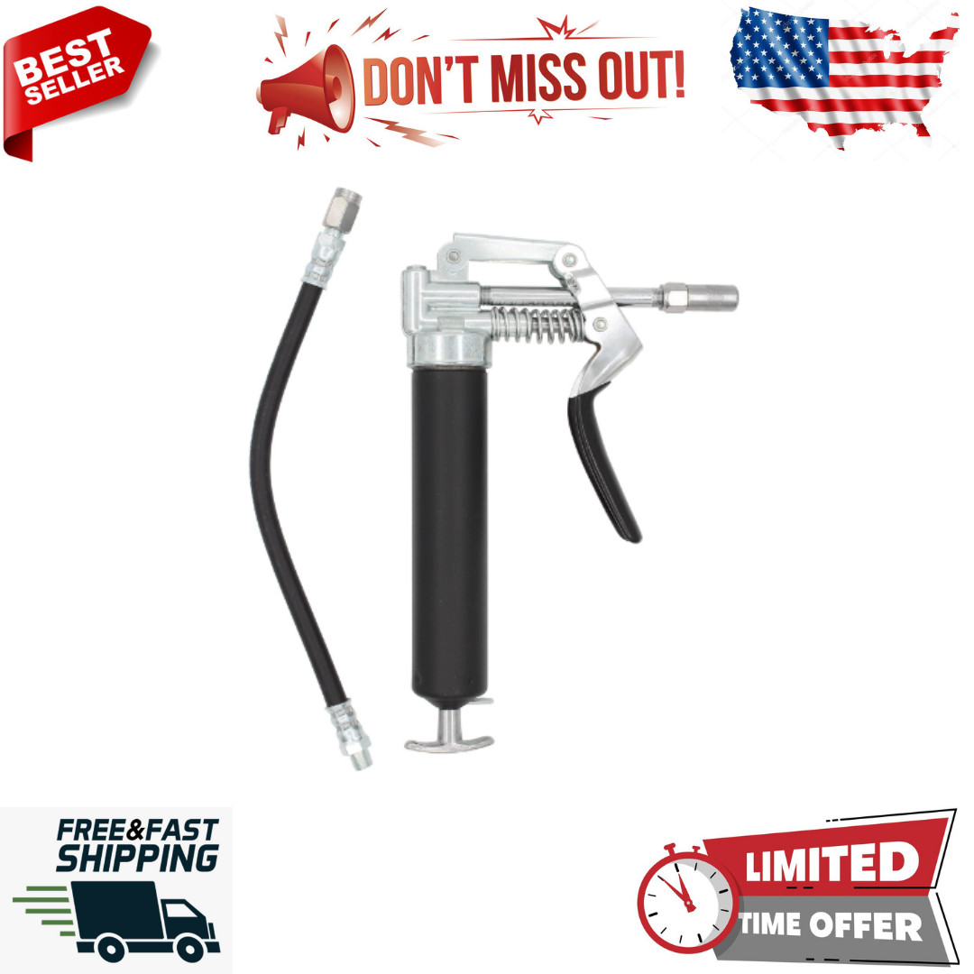 30-800 Heavy Duty Mini Grease Gun w/ Pipe and Hose, Black/Silver