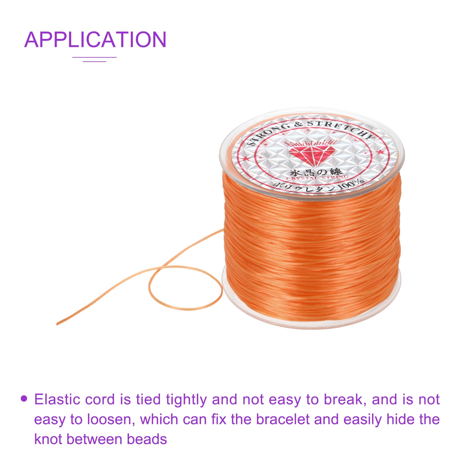 3 Rolls Elastic String for Bracelets, 0.8mm Stretch Bead Cord Orange, 100m