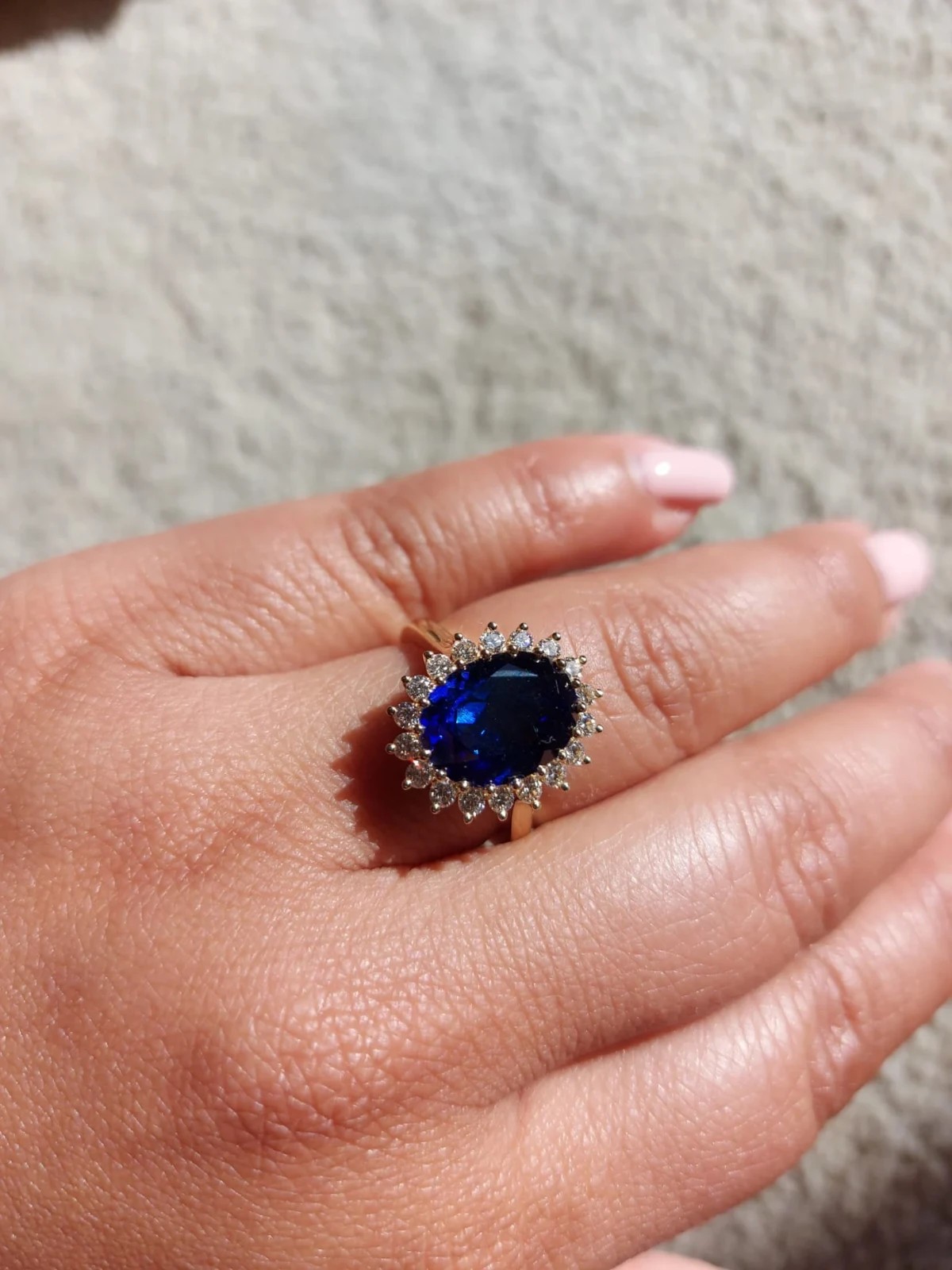 Princess Diana 9.50 Ct Natural Blue Sapphire Diamond Ring  14K Solid Yellow Gold