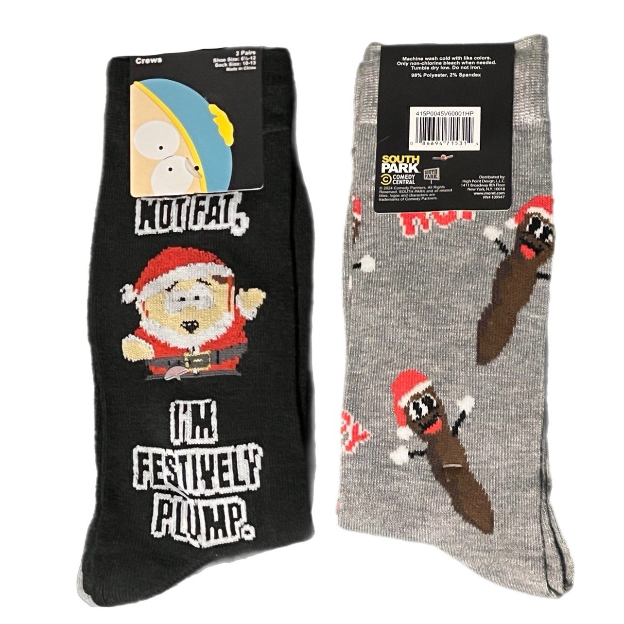 New South Park Christmas Crew Socks 2 Pairs Men's Size 10-13 Cartman Mr Hankey