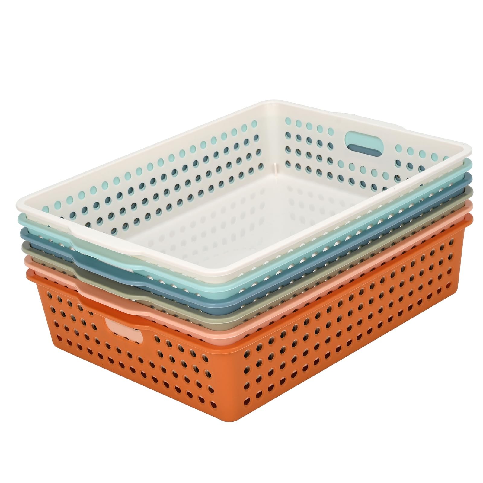 6 PCS Stackable Paper Trays Handles Modern Desktop Organizer For A4 Documents