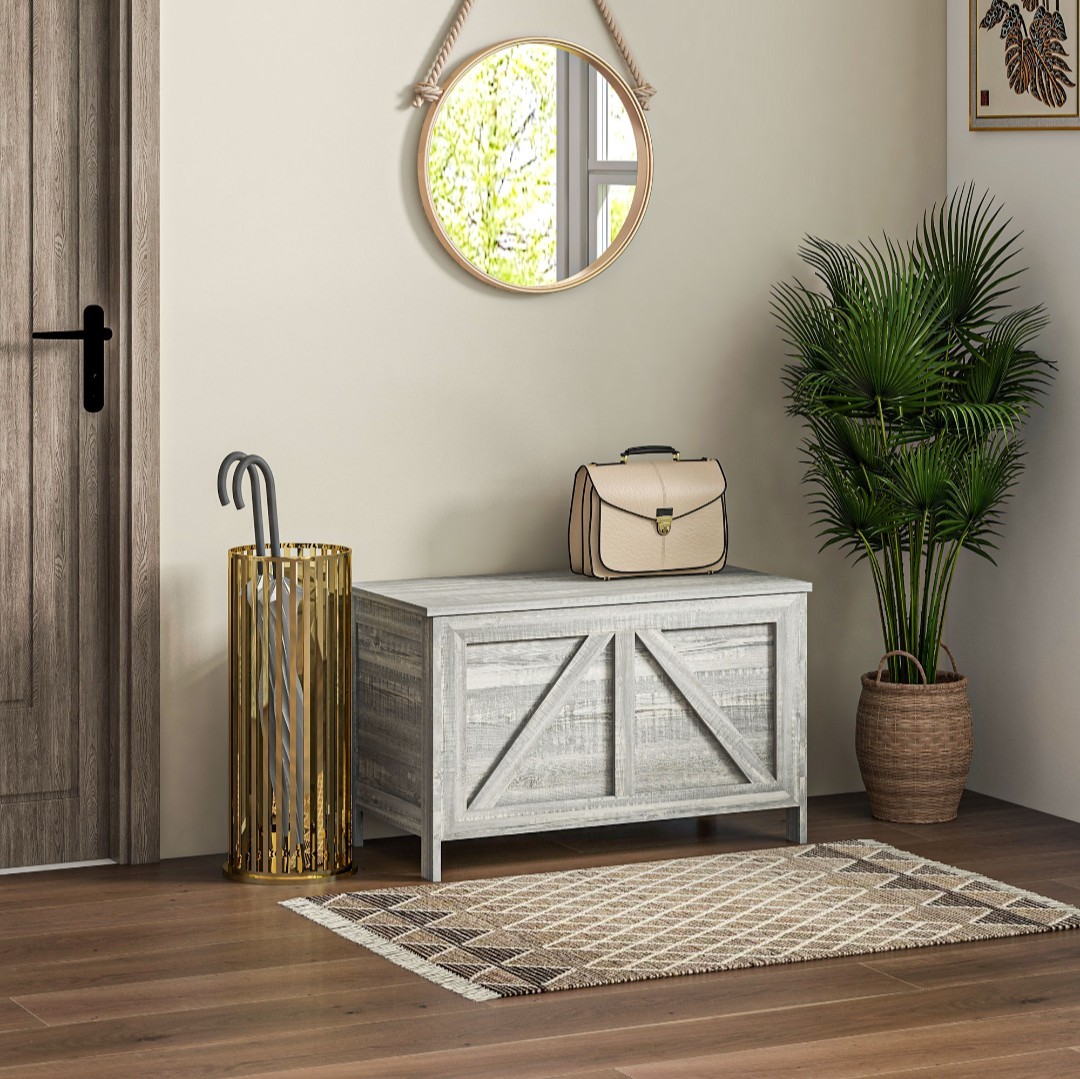 Farmhouse Storage Chest Lift Top Box w/ Safety Hinge Gray Wood Grain"
