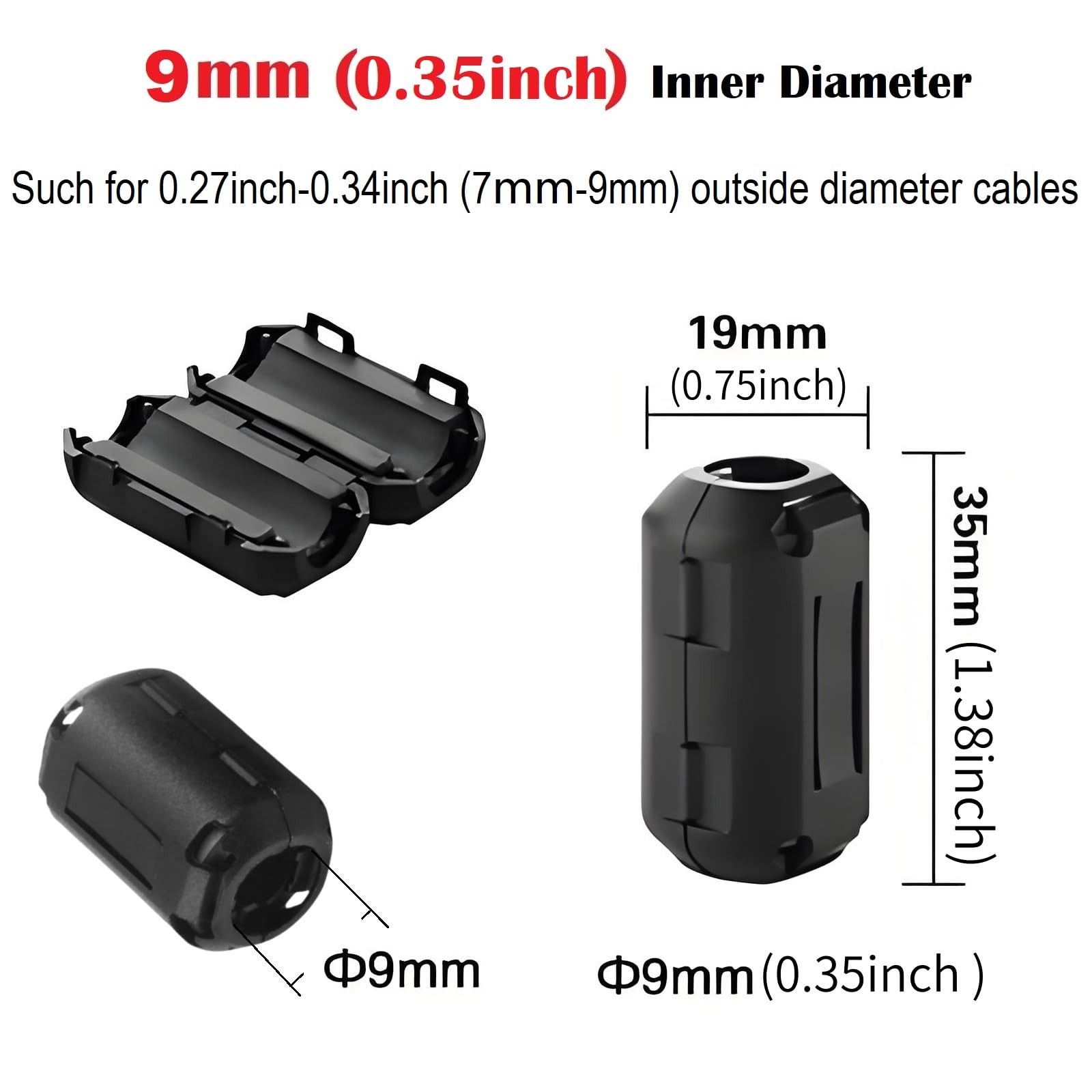 Clip-on Noise Filter,[10pcs 9.0mm] Anti-Interference High-Frequency Ferrite C...