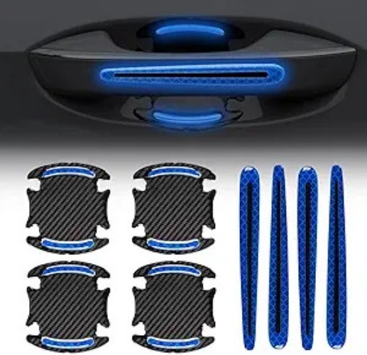 8 Pcs Reflective Door Handle Stickers, PVC Car Door Cup Color: Reflective Blue