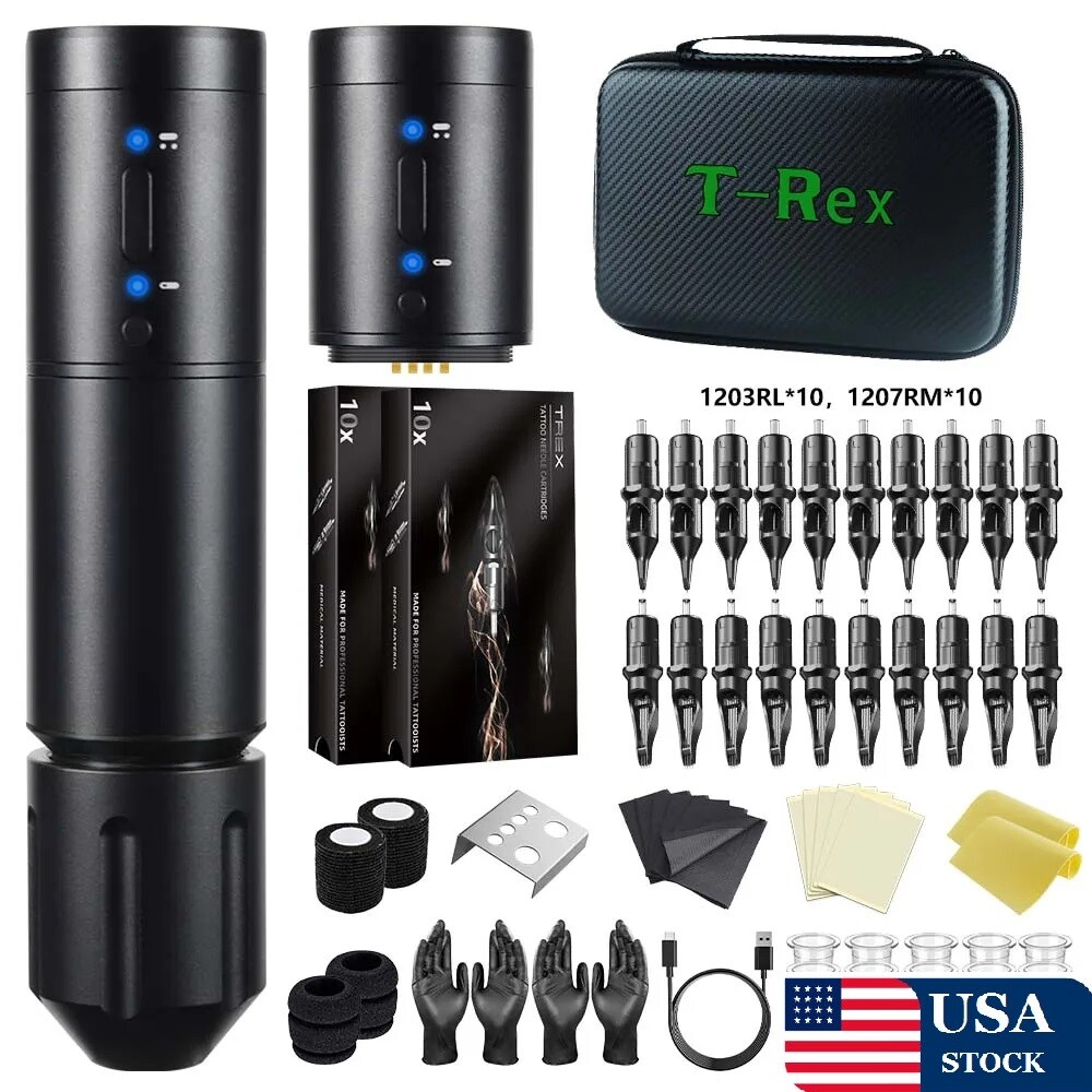T-Rex tattoo machine, professional wireless tattoo machine kit 3.5mm stroke USA