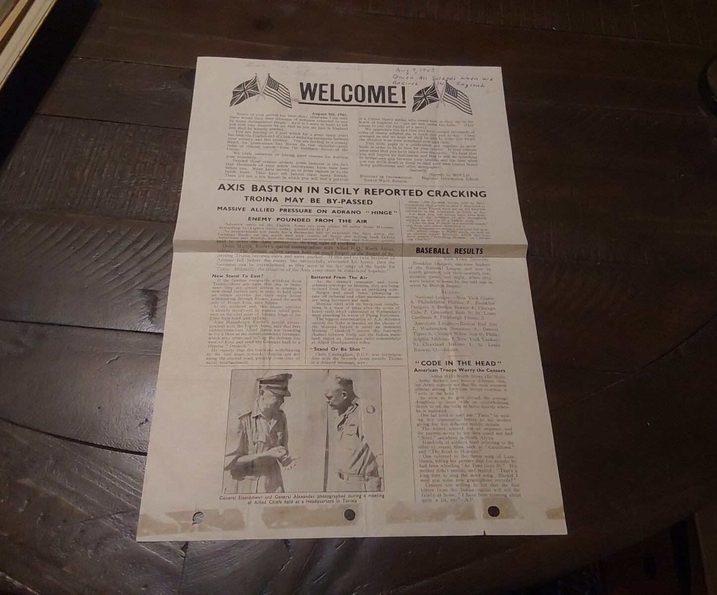 1943 WELCOME Newsletter Given to American Soldiers Arriving in England