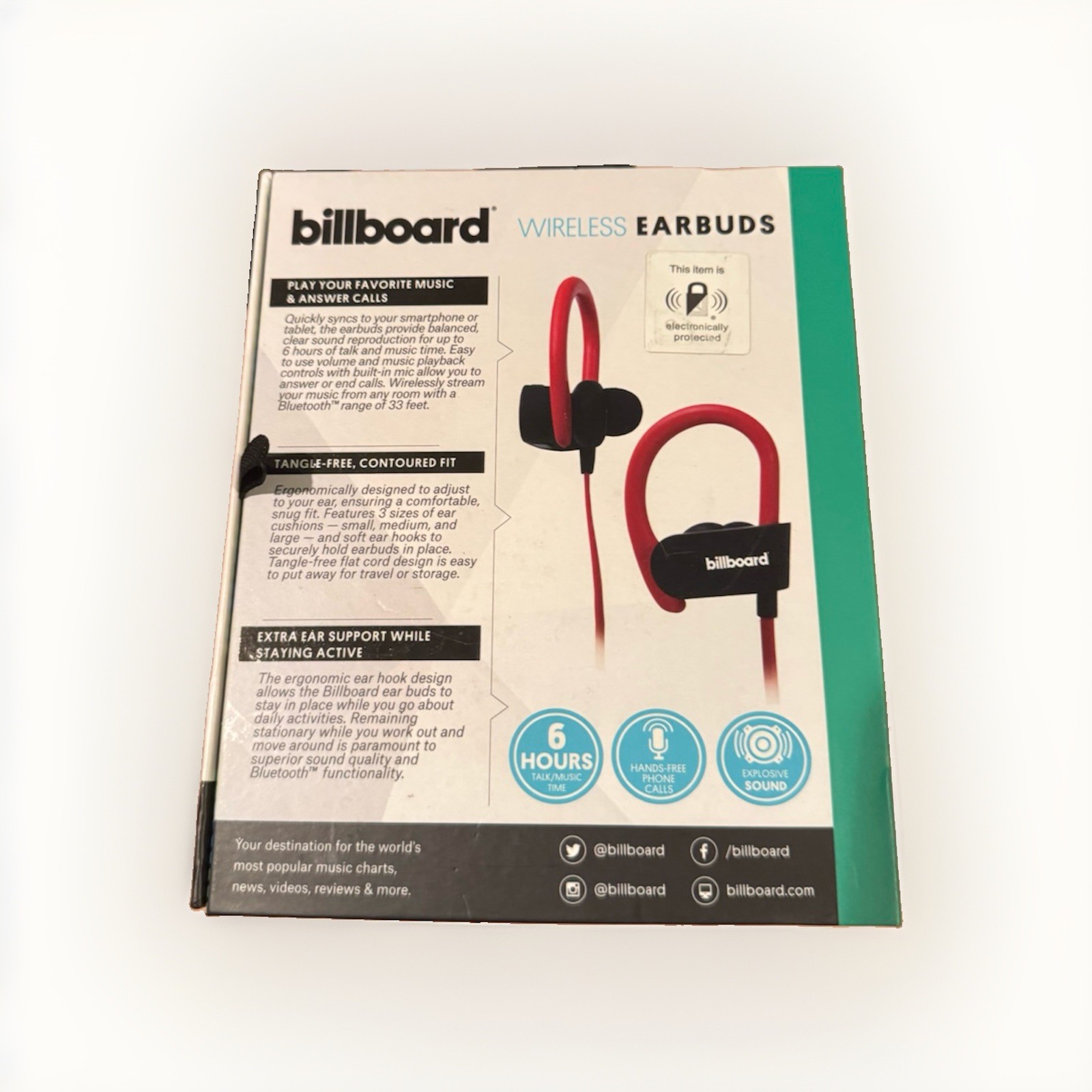 Billboard Wireless Earhook Earbuds With Microphone (Red Wire)