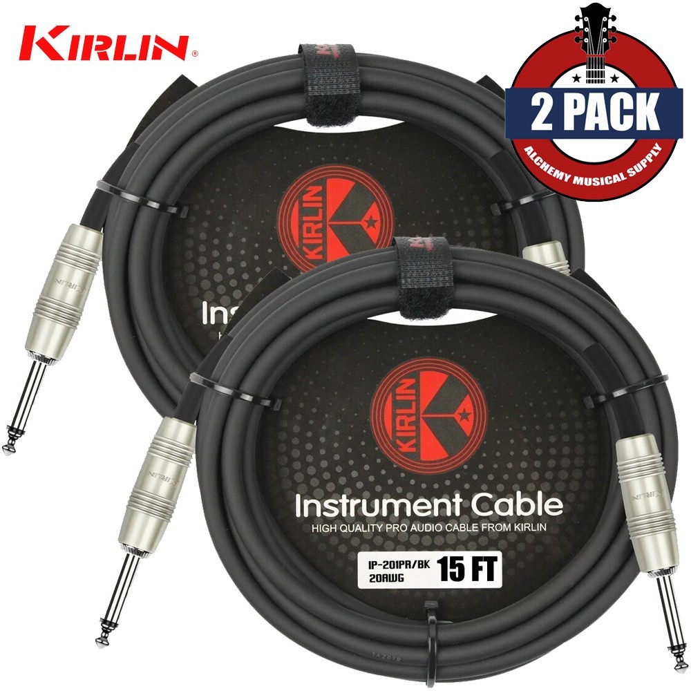2-PACK Kirlin 15FT 1/4" Mono Straight Male/Male 20AWG Guitar Instrument Cable