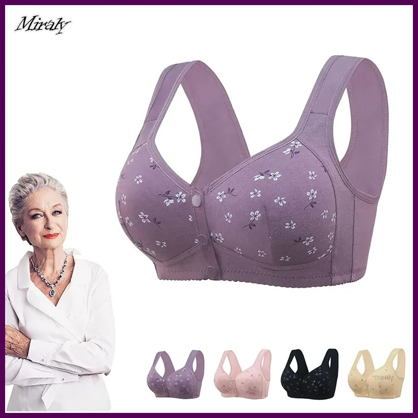Elderly Charm Daisy Bras Front Snaps Women Wireless Brassiere Underwear