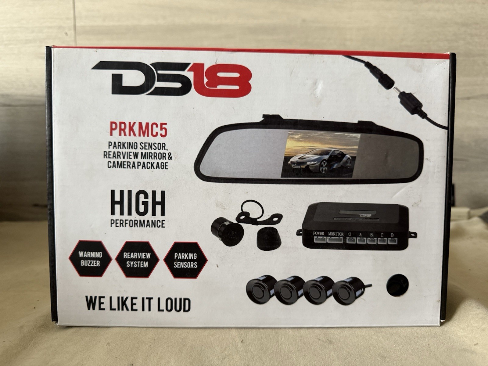DS18 PRKMC5 Car Reverse Backup Camera - 4 Parking Sensors & LCD Mirror Display