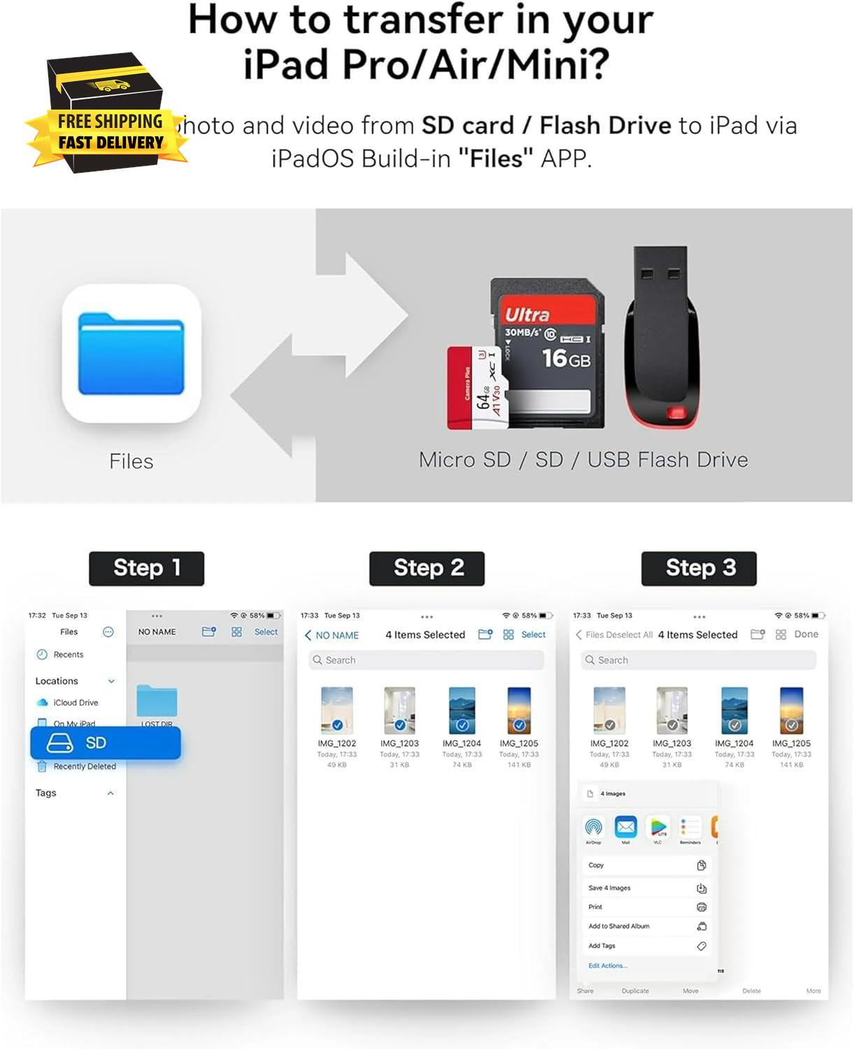 USB C SD Card Reader for Iphone 15 Ipad Mac 3 in 1 USB-C Memory Trail Camera Car