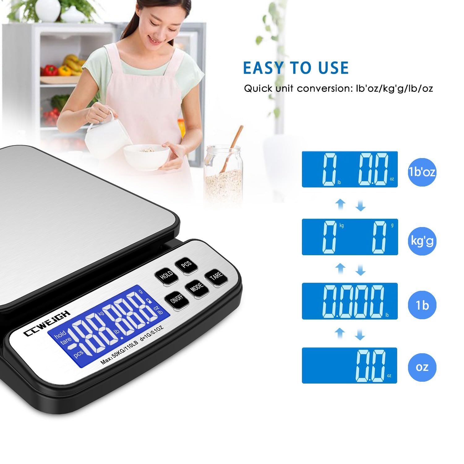 Digital Shipping Scale 110 lbs x 1g with Hold and Counting Function Mail Scal...