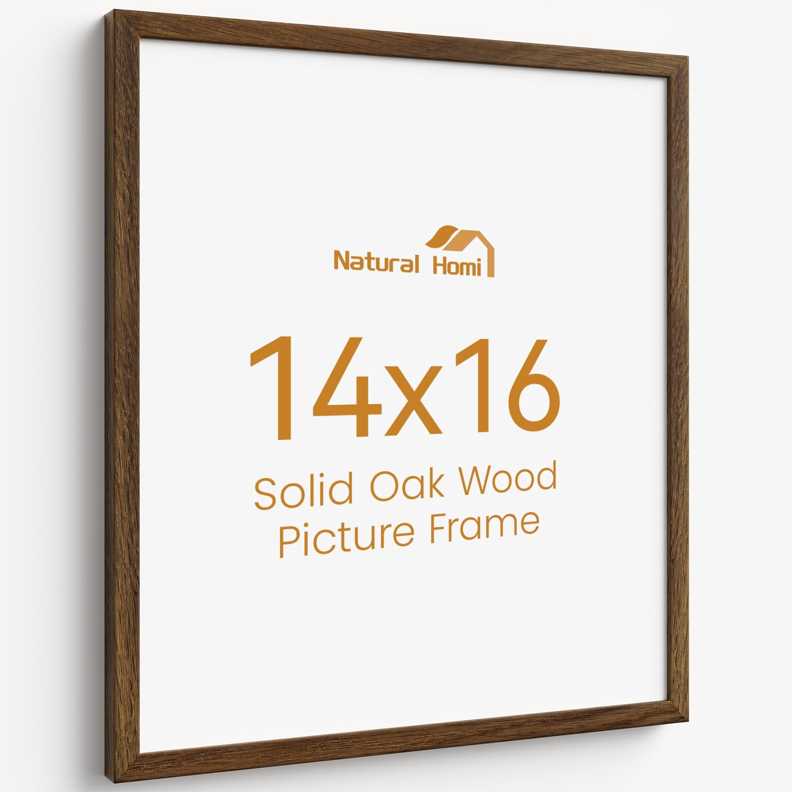 14x16 Solid Oak Wood Picture Frame, Walnut Finish, Tempered Glass