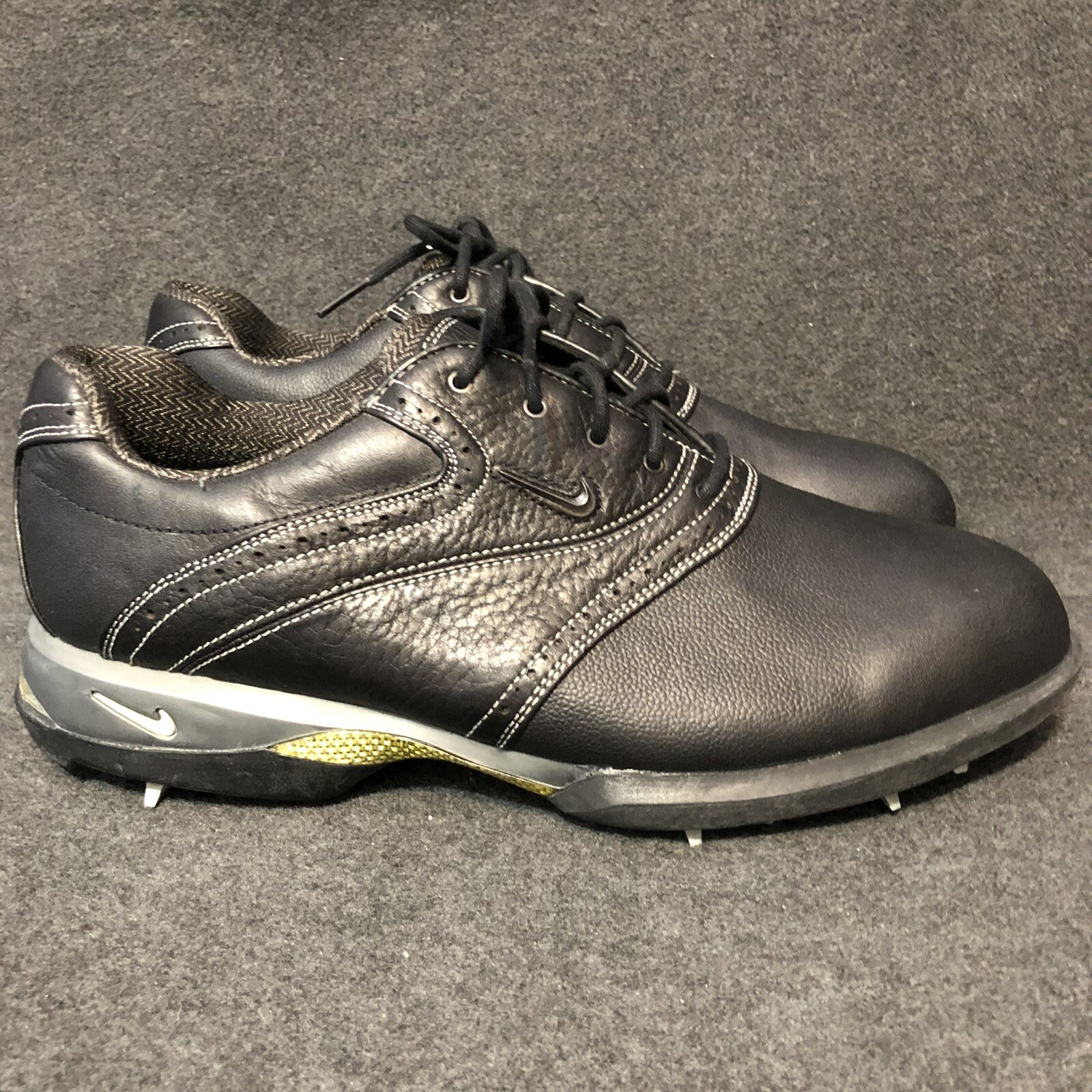 NIKE AIR Sport Performance Mens Golf Shoe Spikes Cleat 309891-001 Black Size 8 W