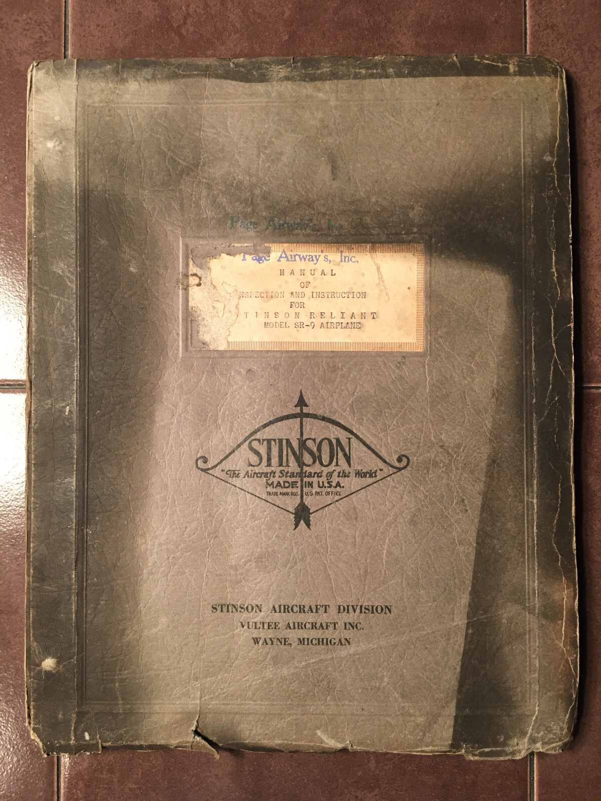 Original Stinson Model SR-9 Reliant Inspection & Instruction Manual