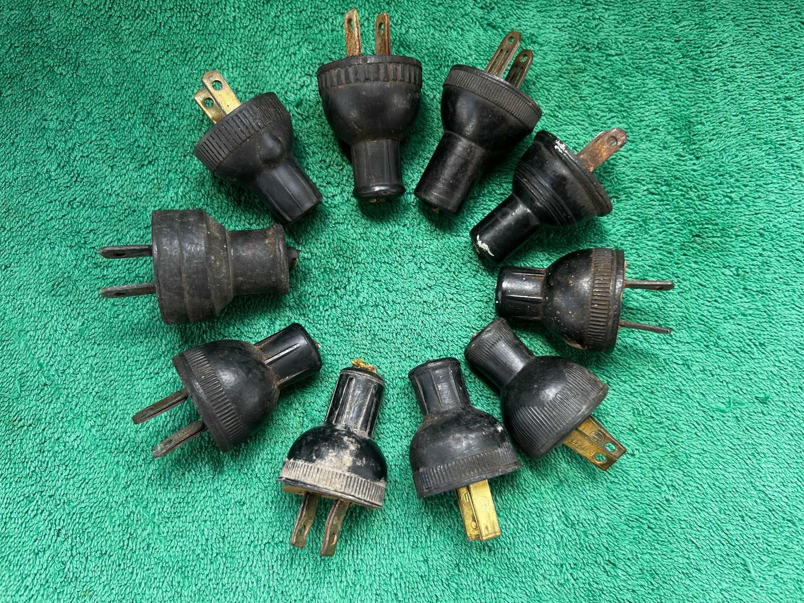 10 Old Salvaged Fans, Heaters, Lights, Ect. Rubber Electrical Plugs, Free S/H