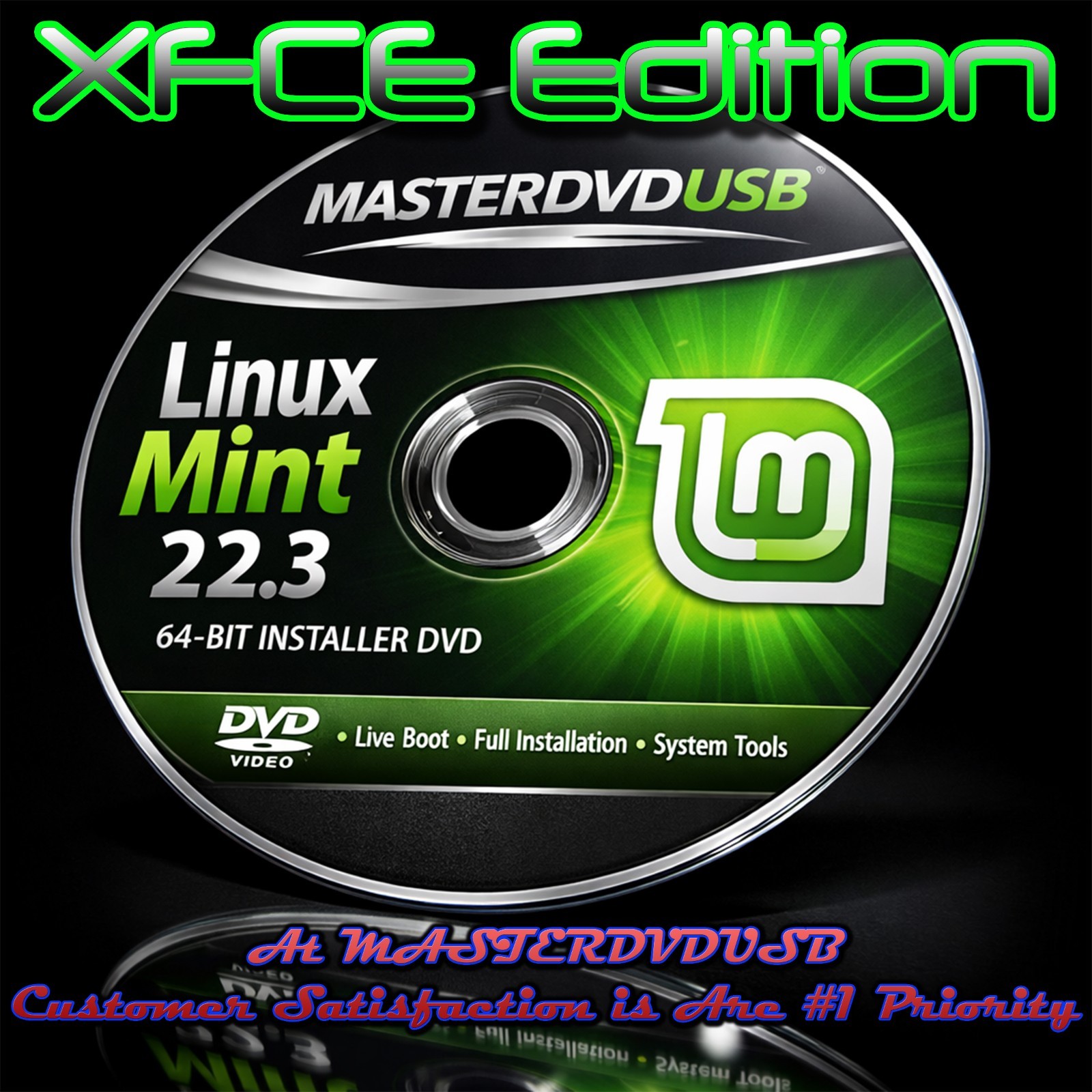 Linux Mint XFCE 22.3 – 64‑bit Bootable DVD – AAA+ Laser Printed Label -USA