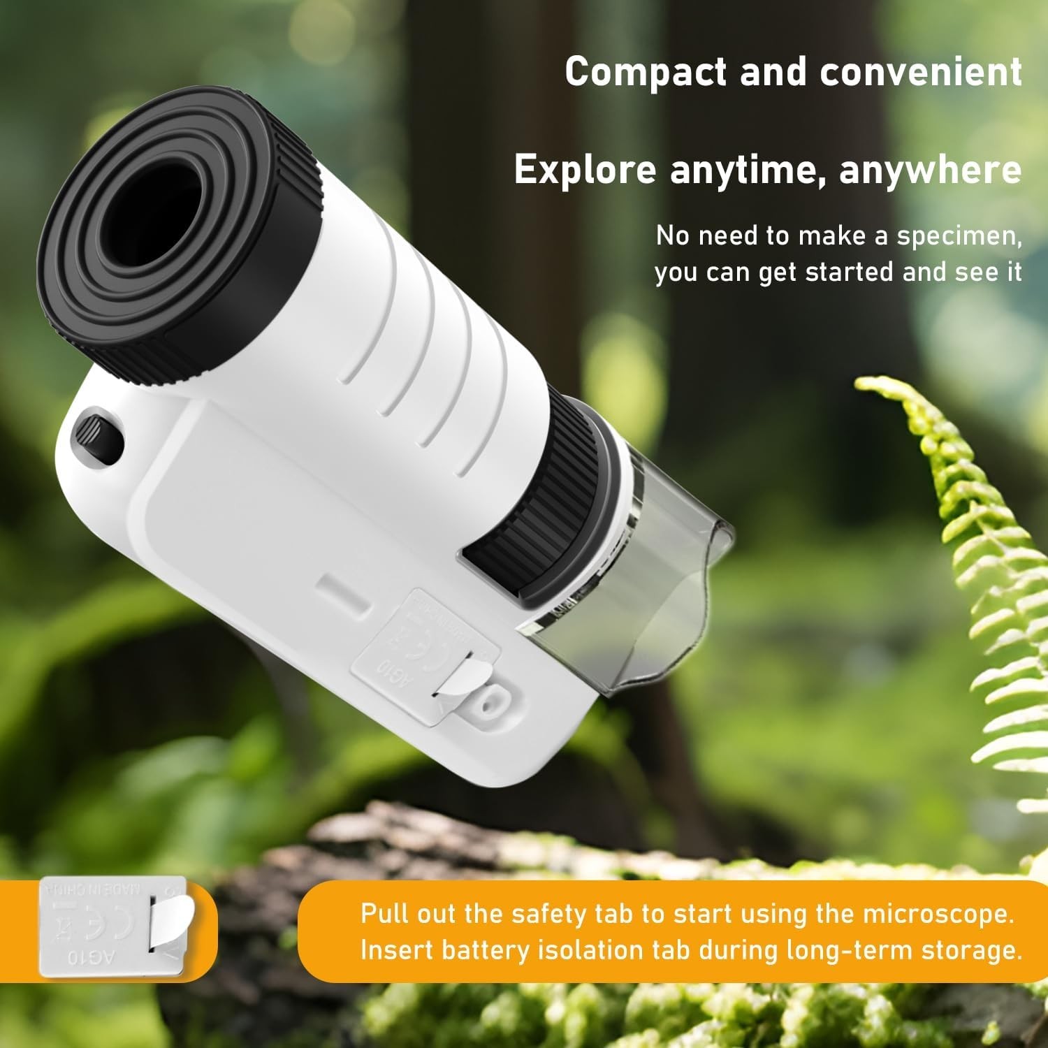 Grampus 60x-200x LED Pocket Microscope Portable Handheld STEM Toy for Kids Adult
