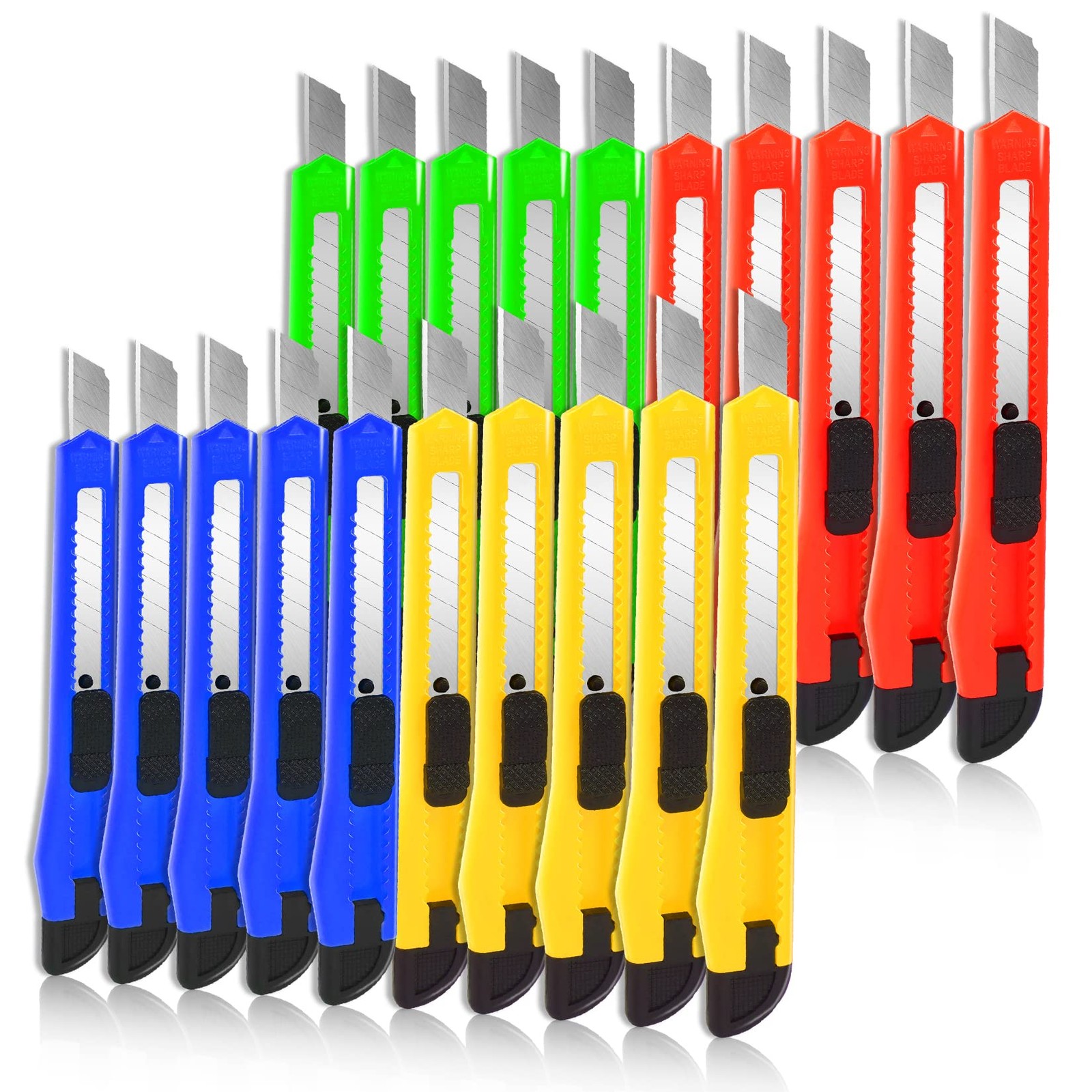 20pack Retractable Utility Cutter | Autolock Design With 9mm Snapoff Blades | Ca