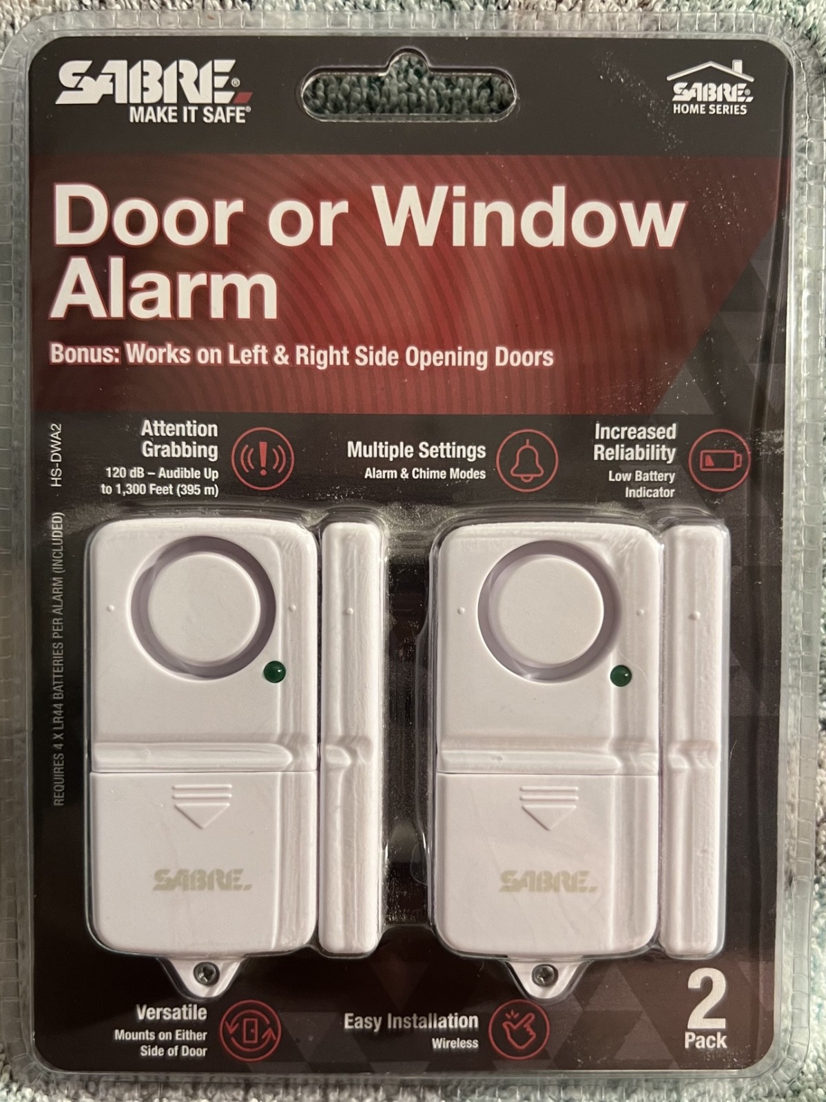 Sabre Door Or Window Alarm  -  Set of 2   (HS-DWA2) "Sealed in Manufacture Pack"