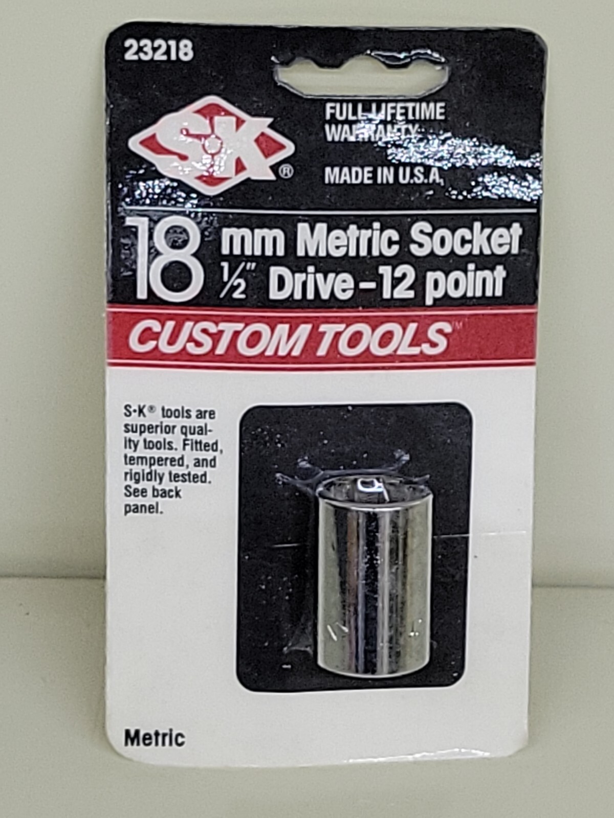 S-K 23218  18mm Metric Socket 1/2" Drive 12 point  Diamond Logo New Old Stock SK