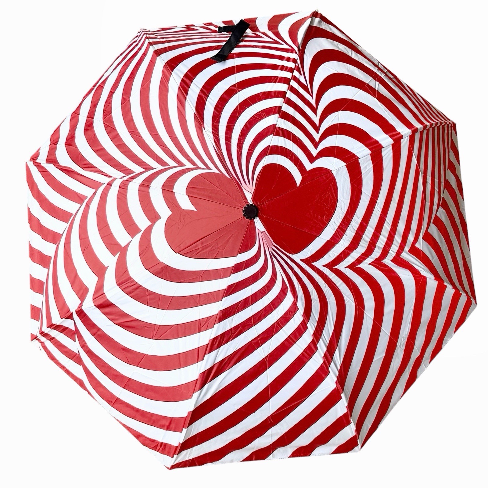 NEW Umbrella 38”D Striped Hearts Parasol 8 Bone Red White