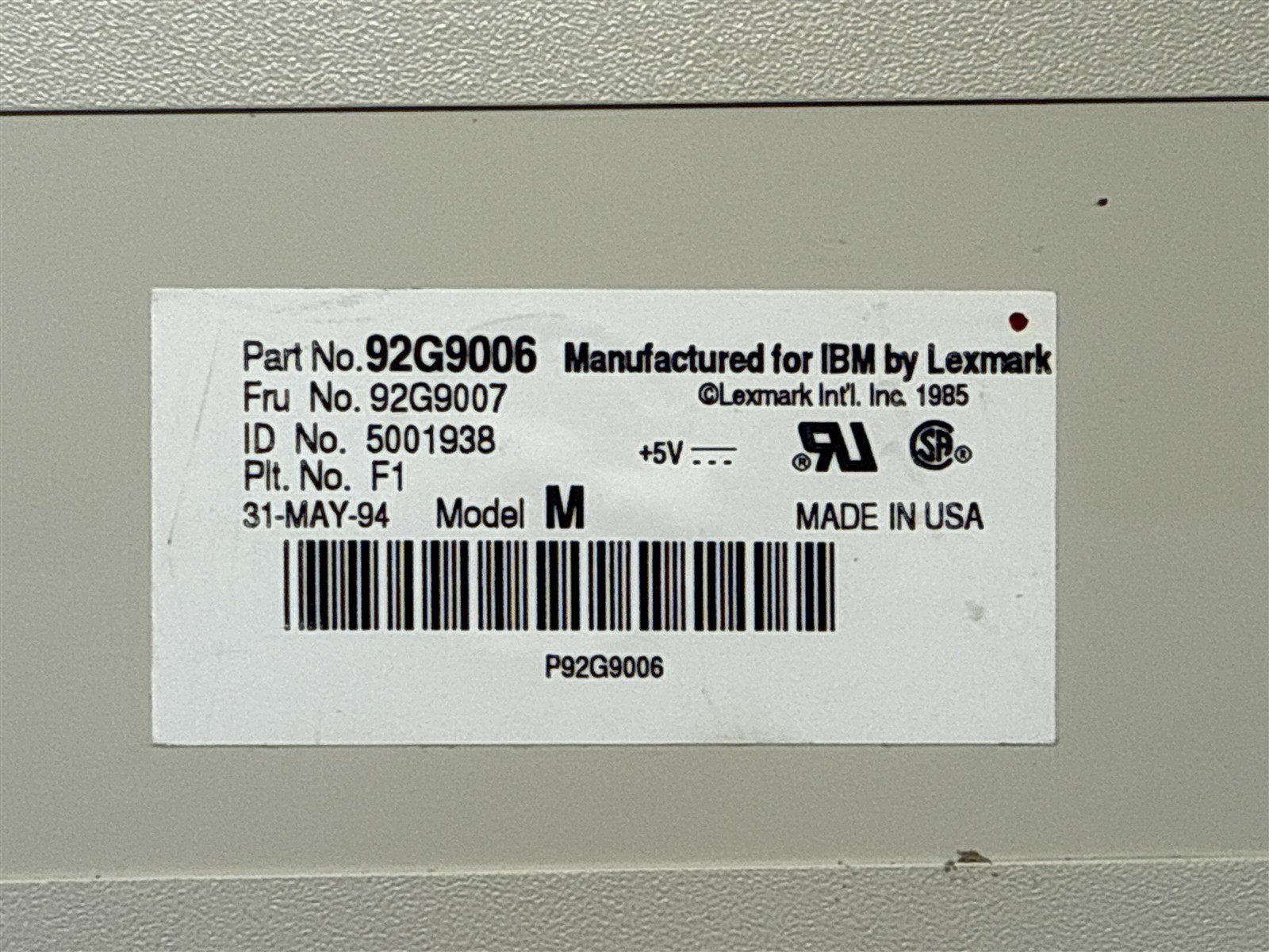IBM 92G9006 MODEL M122 TYPE III QUIET TOUCH THERMINAL KEYBOARD