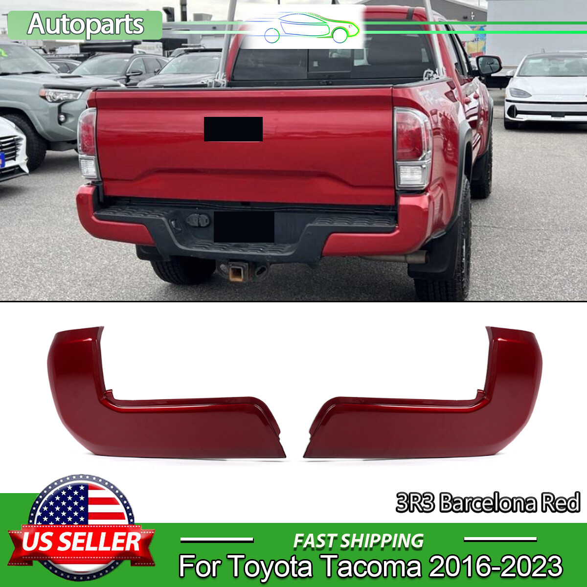 3R3 Barcelona Red Rear Bumper End Cap W/O Sensor Holes Fit Toyota Tacoma 2016-23