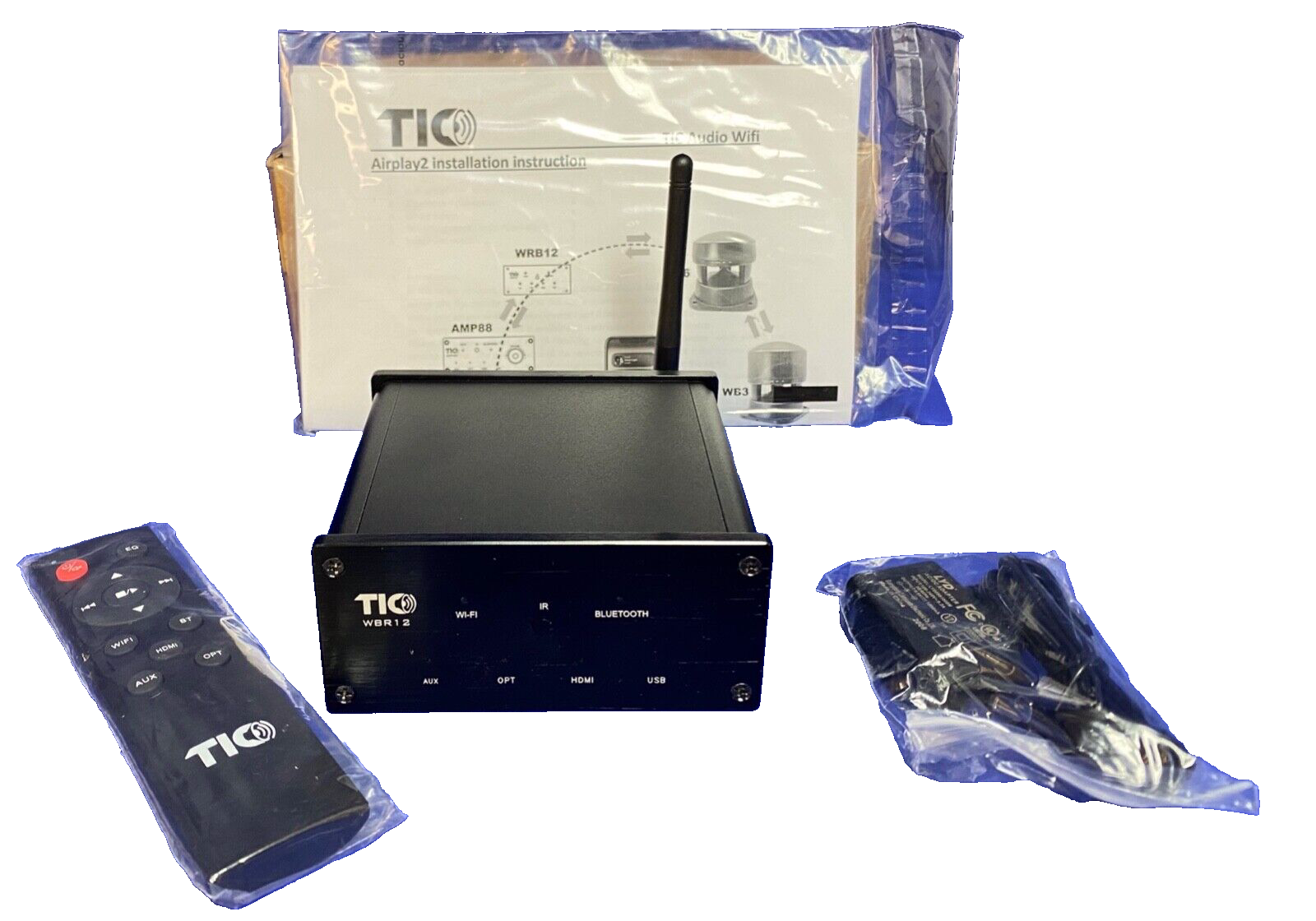 TIC WBR12, Audio Streamer-WIFI-BT 5.0-AirPlay2-Bundle w/remote-6 In-PreOwned OB